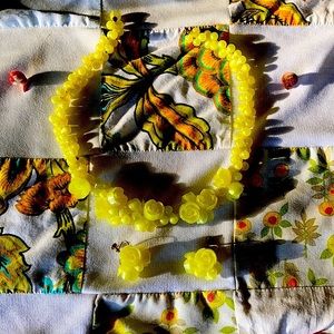 Chartreuse Rosette Necklace and Earrings